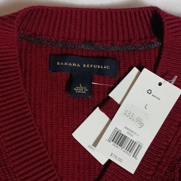 NWT Banana Republic Men's Maroon Wool Blend V-Neck Sweater Size L - Picture 4 of 9